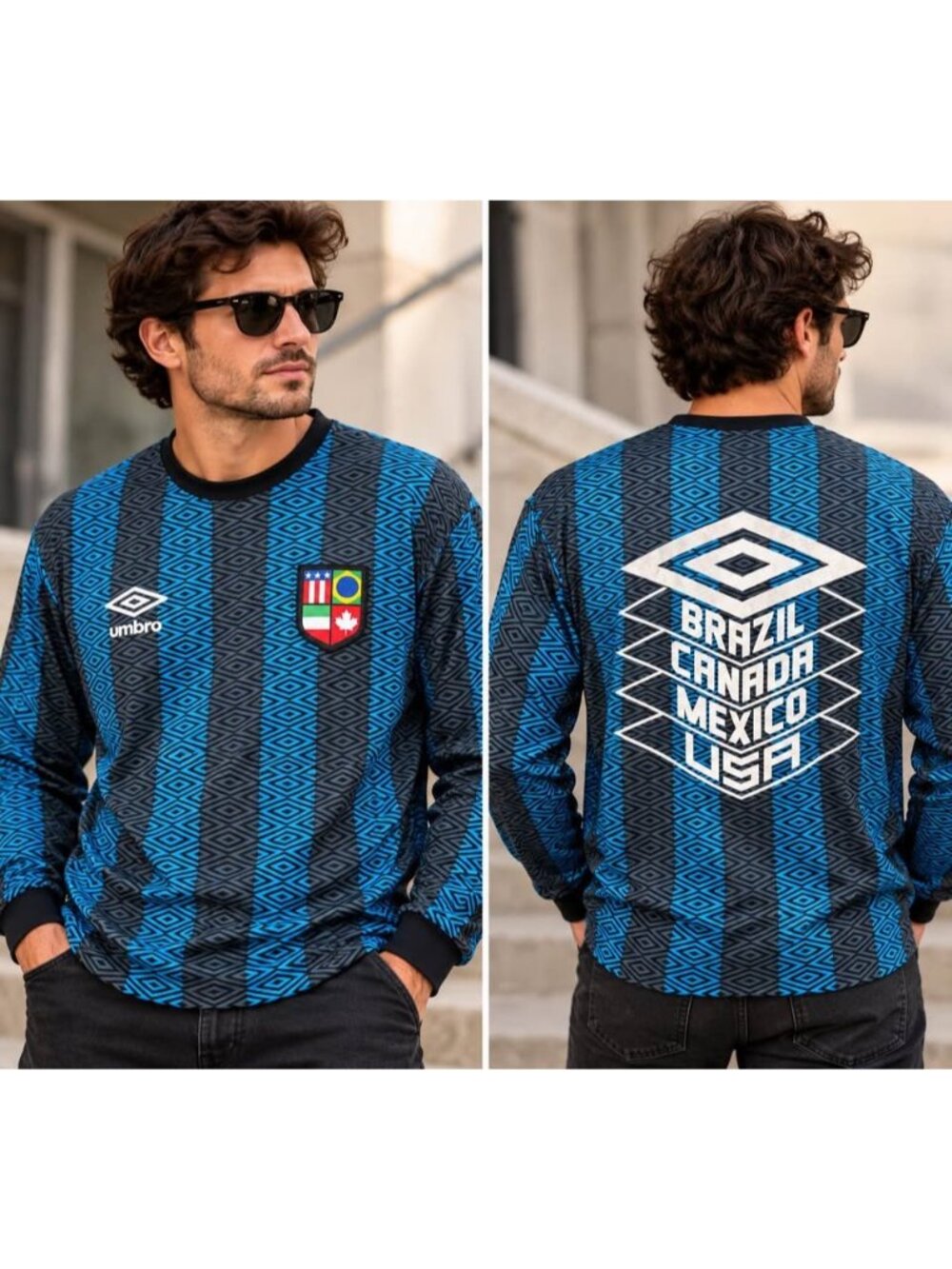 Umbro Nations Long Sleeve Soccer Jersey Men’s Medium Brazil Canada Mexico USA